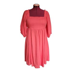 LG NWT Anthropologie Abel The Label Coral Linen Blend Smocked Midi Dress